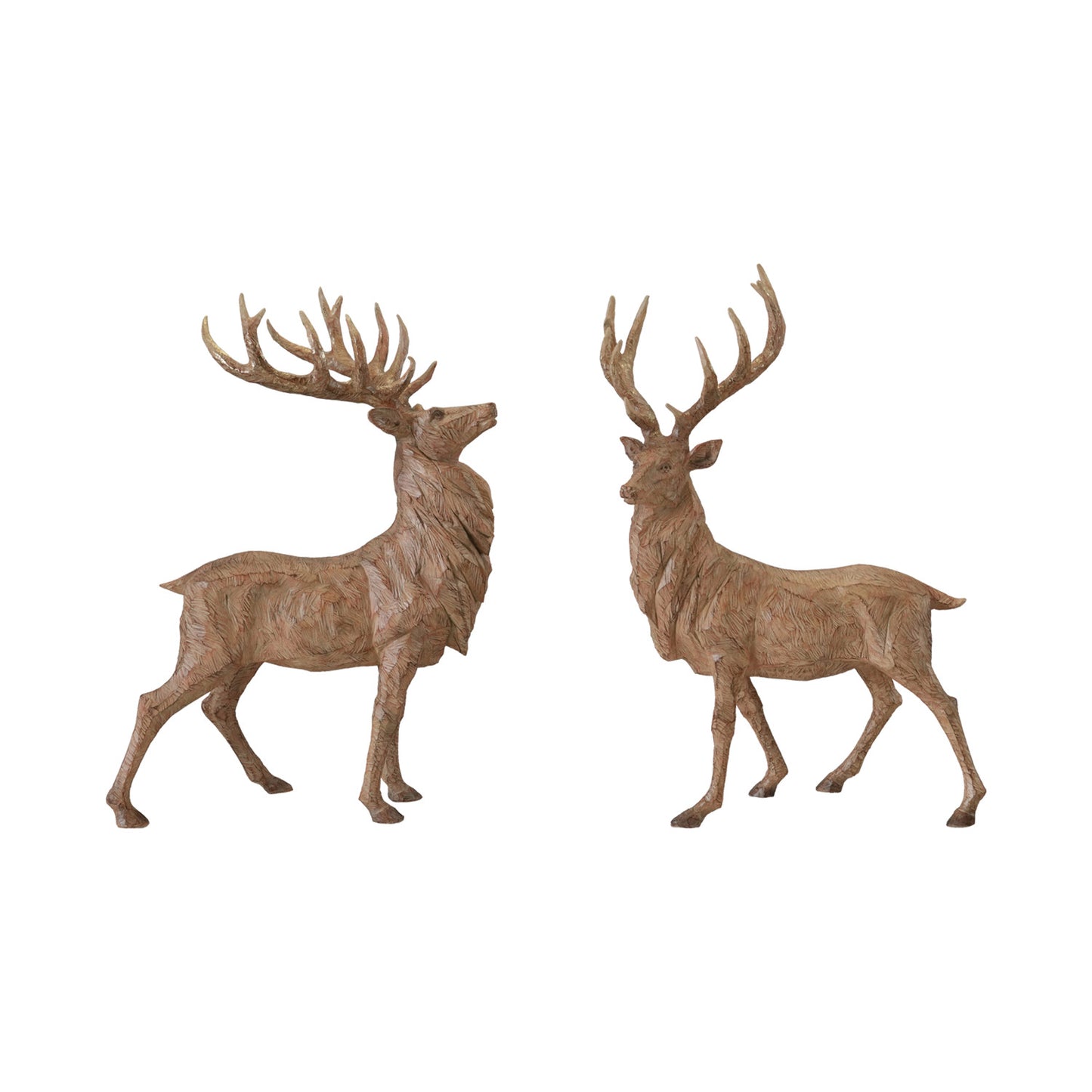 Resin Standing Deer, Carved Wood Finish | 2 Styles