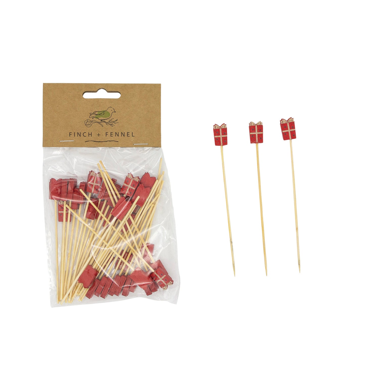 Bamboo Single Use Skewers with Holiday Shaped Handles | Set of 50 | 5 Styles