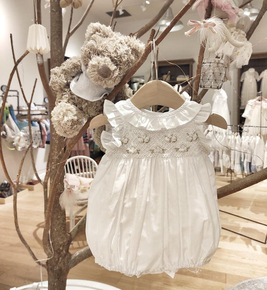 Voile Smocked Romper | White