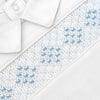 Hand Smocked Pima Footie Playsuit | White + Blue
