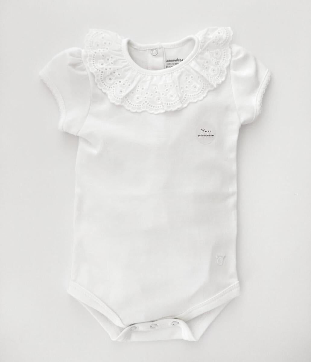 Broderie Short Sleeve Bodysuit | White