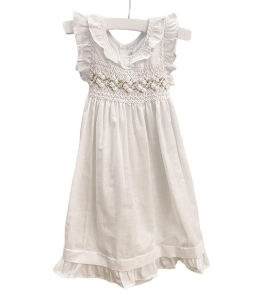 FEDERICA SMOCK LINEN SLEEVELESS Dress  | White