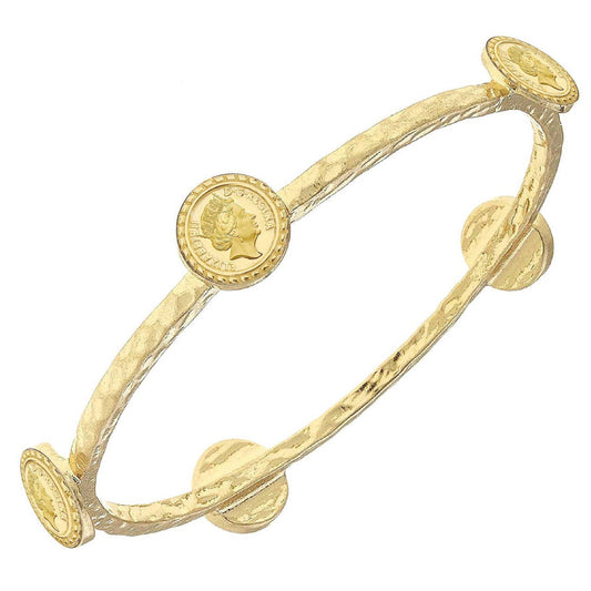 Queen Elizabeth Claudia Coin Bangle in Worn Gold