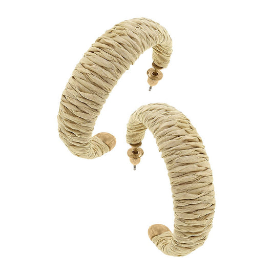 Cancun Raffia Hoop Earrings: Natural
