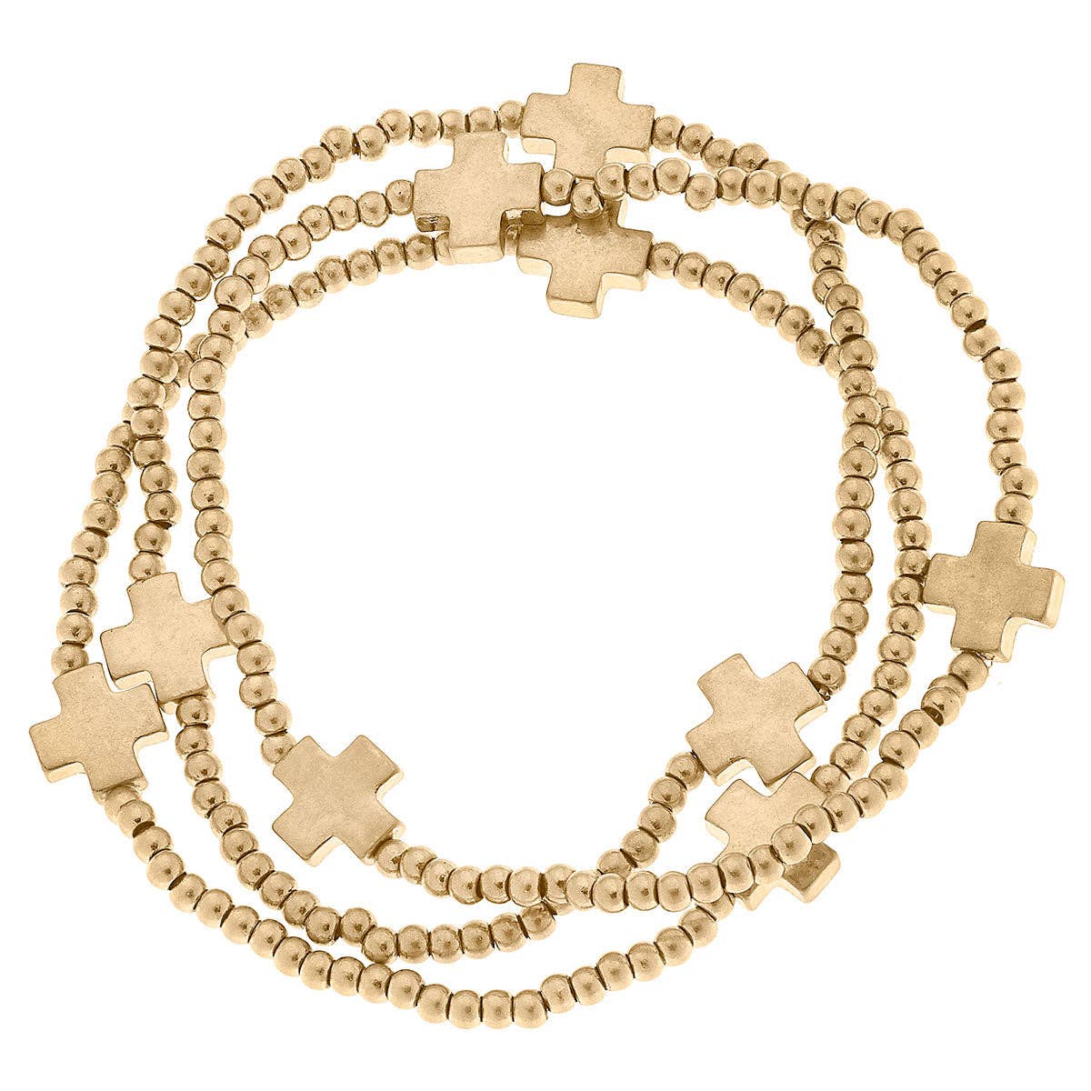 Macy Delicate Ball Bead Puffed Cross Stretch Bracelets (S/3)