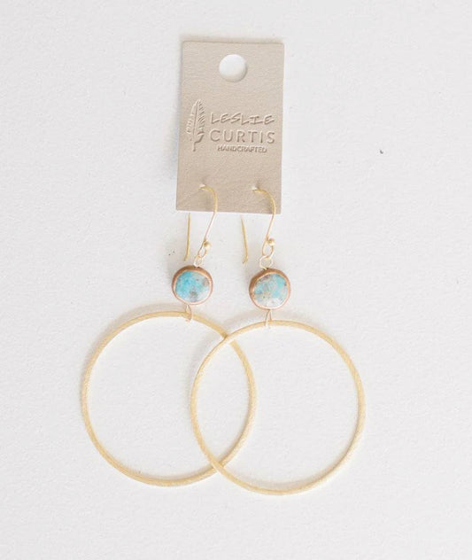 Harper | Gold Hoops, Small Turquoise Bead 2"