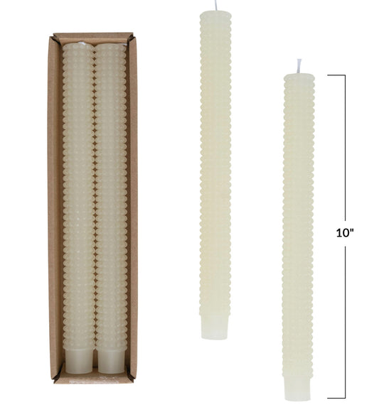 Hobnail Taper Candles in Box, Set of 2 - 10” | Cream