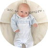 Hand Smocked Pima Footie Playsuit | White + Blue