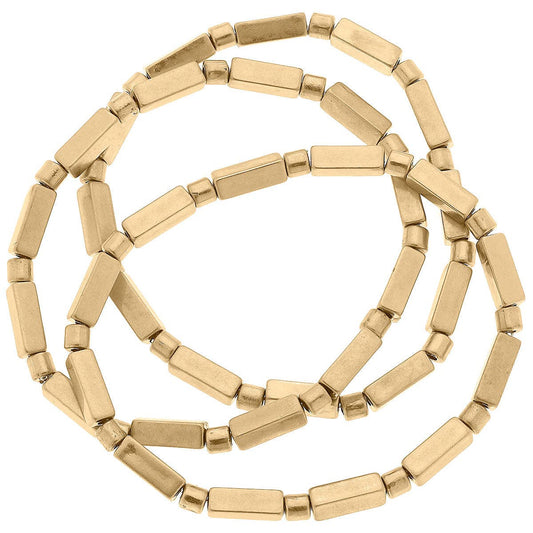 Fiona Beaded Stretch Bracelets in Worn Gold (Set of 3)