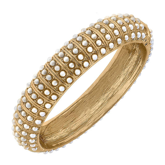 Jackie Pearl-Studded Statement Hinge Bangle | Ivory