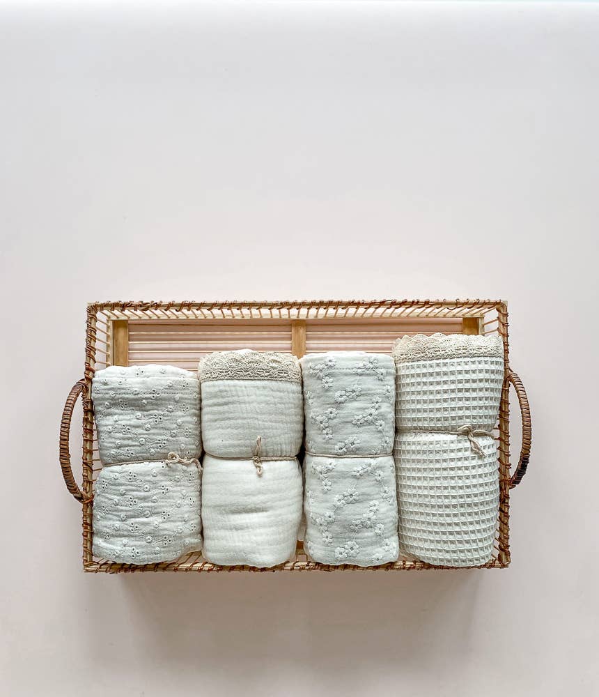 Muslin Swaddle Blanket | Ecru Waffle + Lace