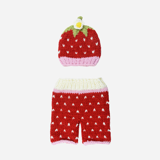 Addie Strawberry Hat and Pant Set | Newborn Baby Outfit
