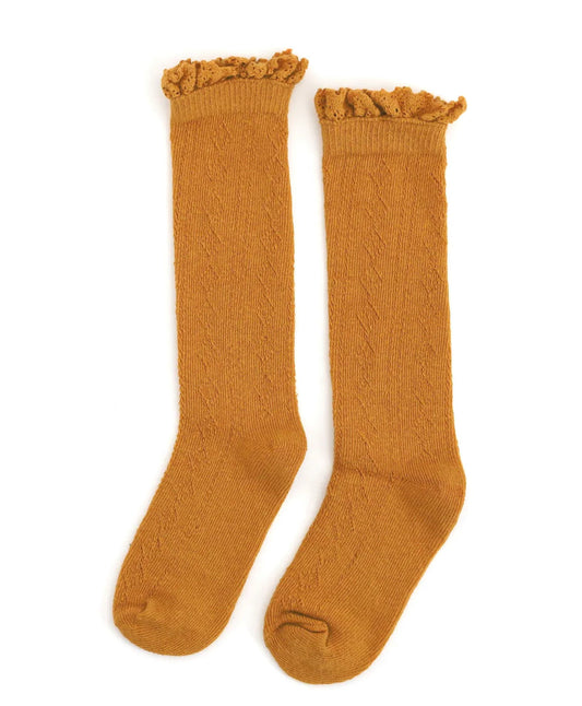 Marigold Fancy Lace Top Knee High Socks