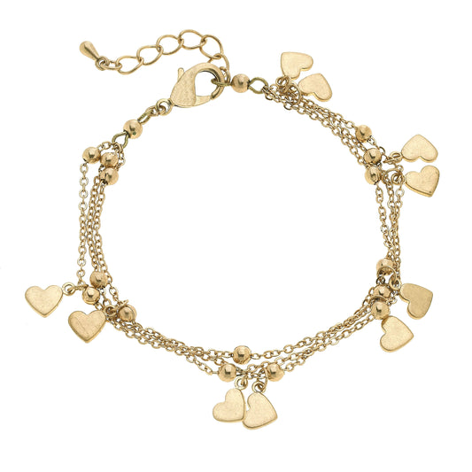 Lexi Delicate Layered Chain Bracelet in Worn Gold (HEART)