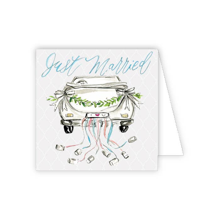 Just Married Handpainted Car with Cans Enclosure Card