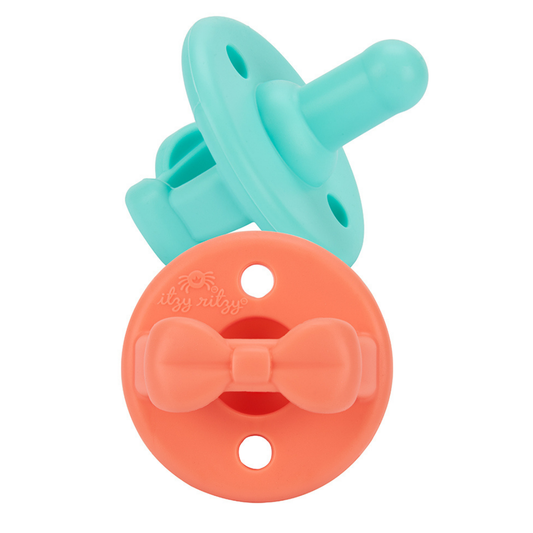Sweetie Soother - Symmetrical Pacifier Set - Aquamarine & Peach - Bows