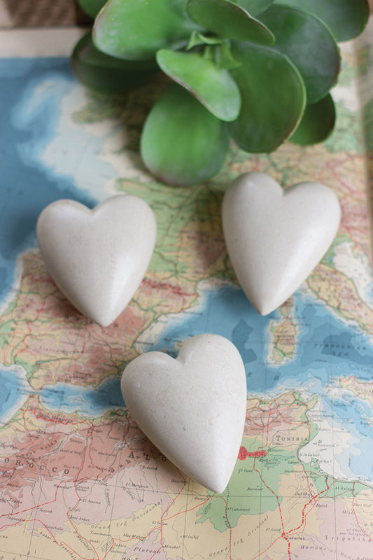 Hand Carved Stone Heart | Cream