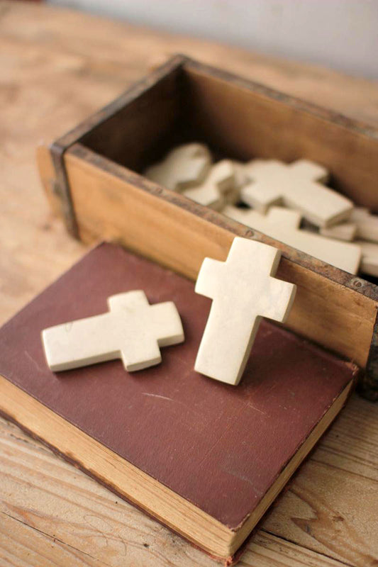 Hand Carved Stone Cross | Cream