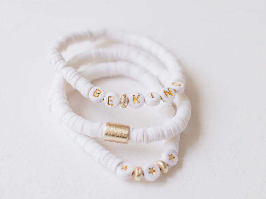 Emma - White - S/3 disk bracelets -6.5 inches