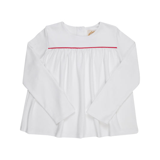 Long Sleeve Dowell Day Top - Worth Ave White/Richmond Red