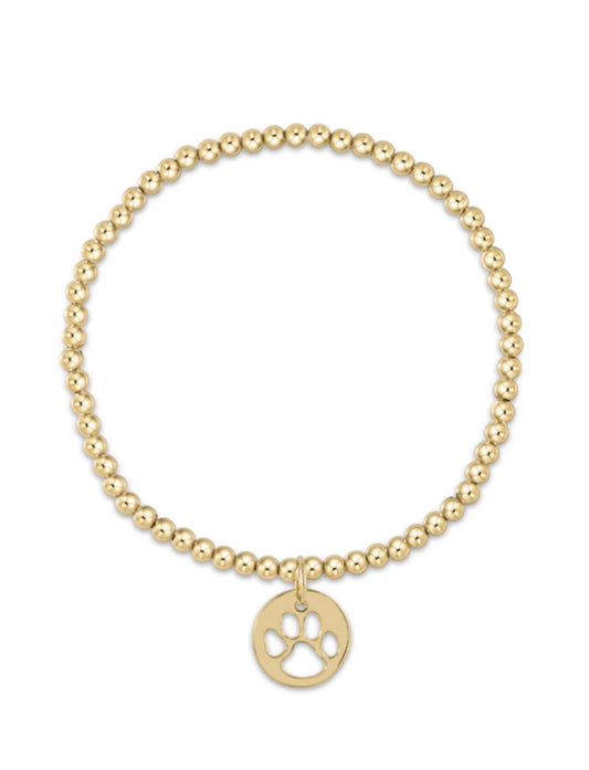 Classic Gold 2mm Bead Bracelet - Paw Print Small Gold Disc