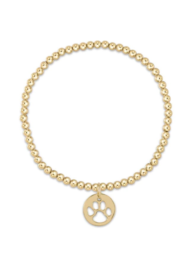 Classic Gold 2mm Bead Bracelet - Paw Print Small Gold Disc