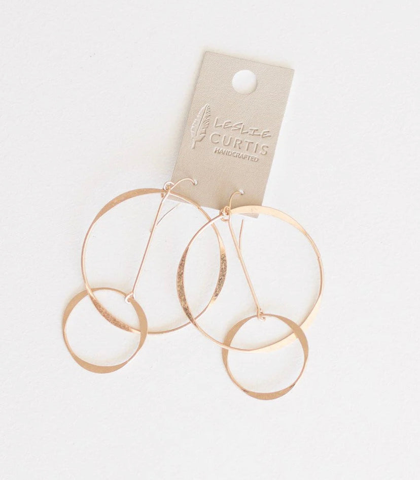 Heather Double Ring Gold Earrings 2.5"