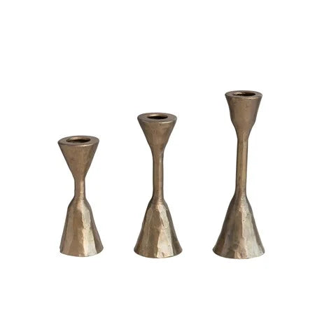 S/3 Hand Forged Iron Taper Holders | Antique Brass