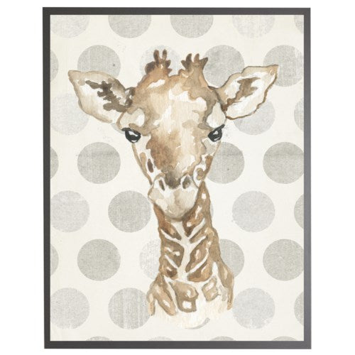 18x24 Watercolor Giraffe on Grey Polka Dots