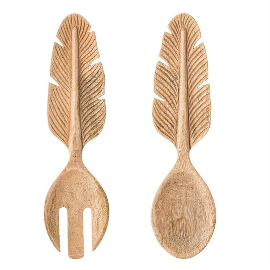 Mango Wood Feather Salad Servers