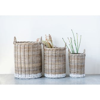 Natural Rattan Basket - Dipped White - (M)