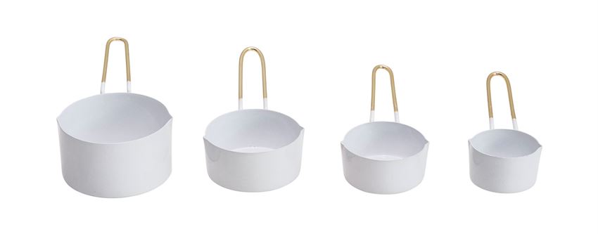 White Enameled/Gold Handle Measuring Cups