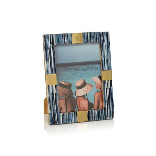 Blue Bone Inlay Photo Frame with Brass Trim | 5x7