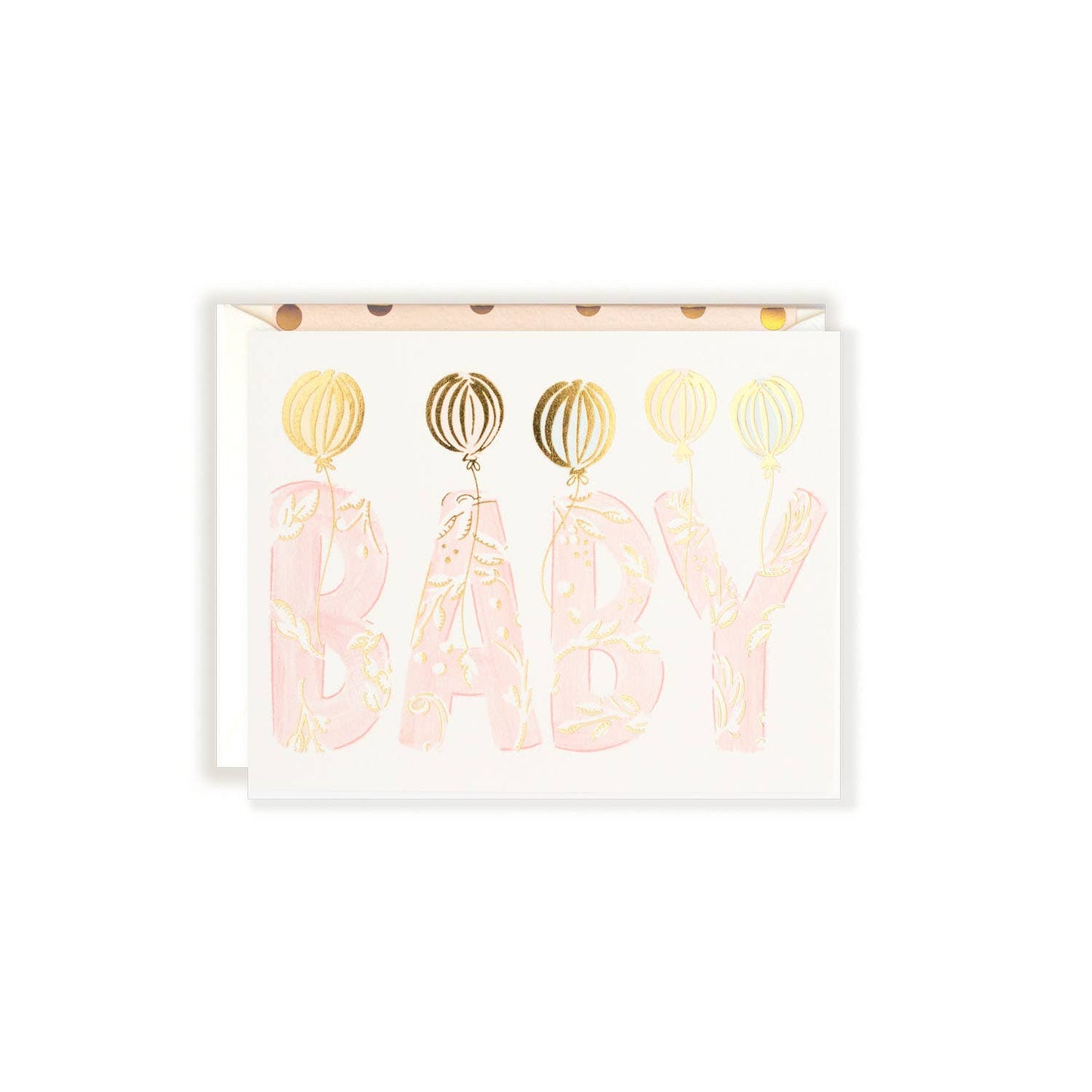 Baby with Gold Foil Letters Balloons Blush Greeting Card