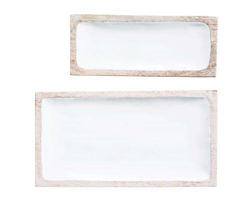 Enameled Mango Wood Tray (L)