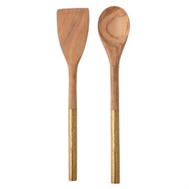 Acacia Wooden & Gold Utensil Set