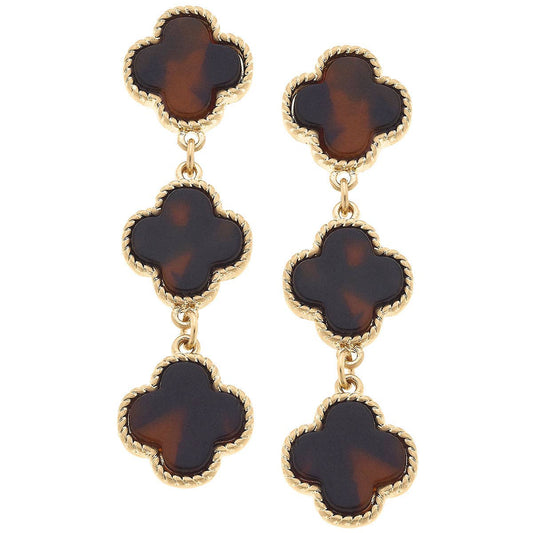 Sadie Triple Linked Clover Earrings in Tortoise