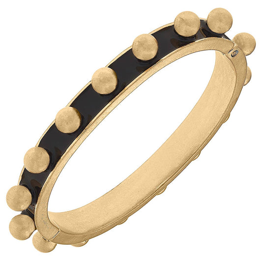 Jenna Chunky Enamel Studded Metal Hinge Bangle | Black