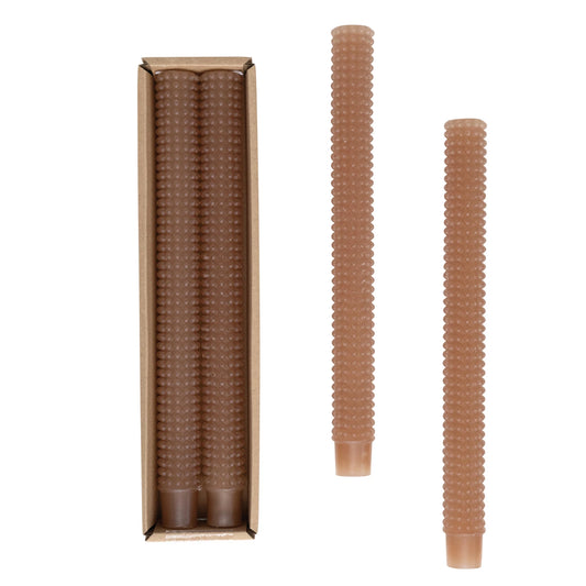 Hobnail Taper Candles in Box, Set of 2 - 10"H a| Cappuccino