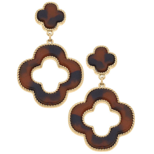 Sadie Linked Clover Drop Earrings in Tortoise