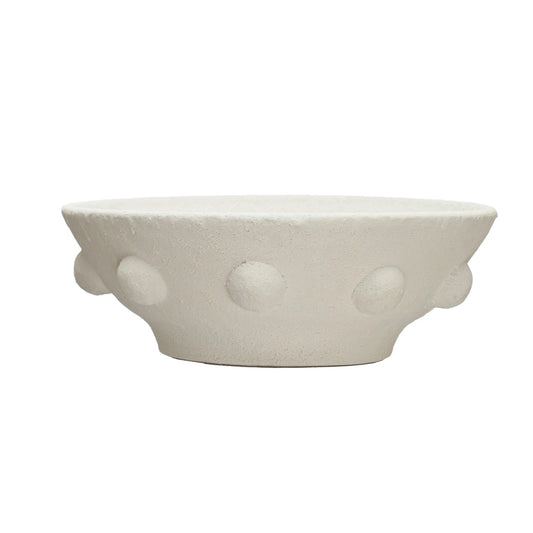 Decorative Coarse Terra-cotta Bowl w/ Raised Dots | Volcano Finish, White