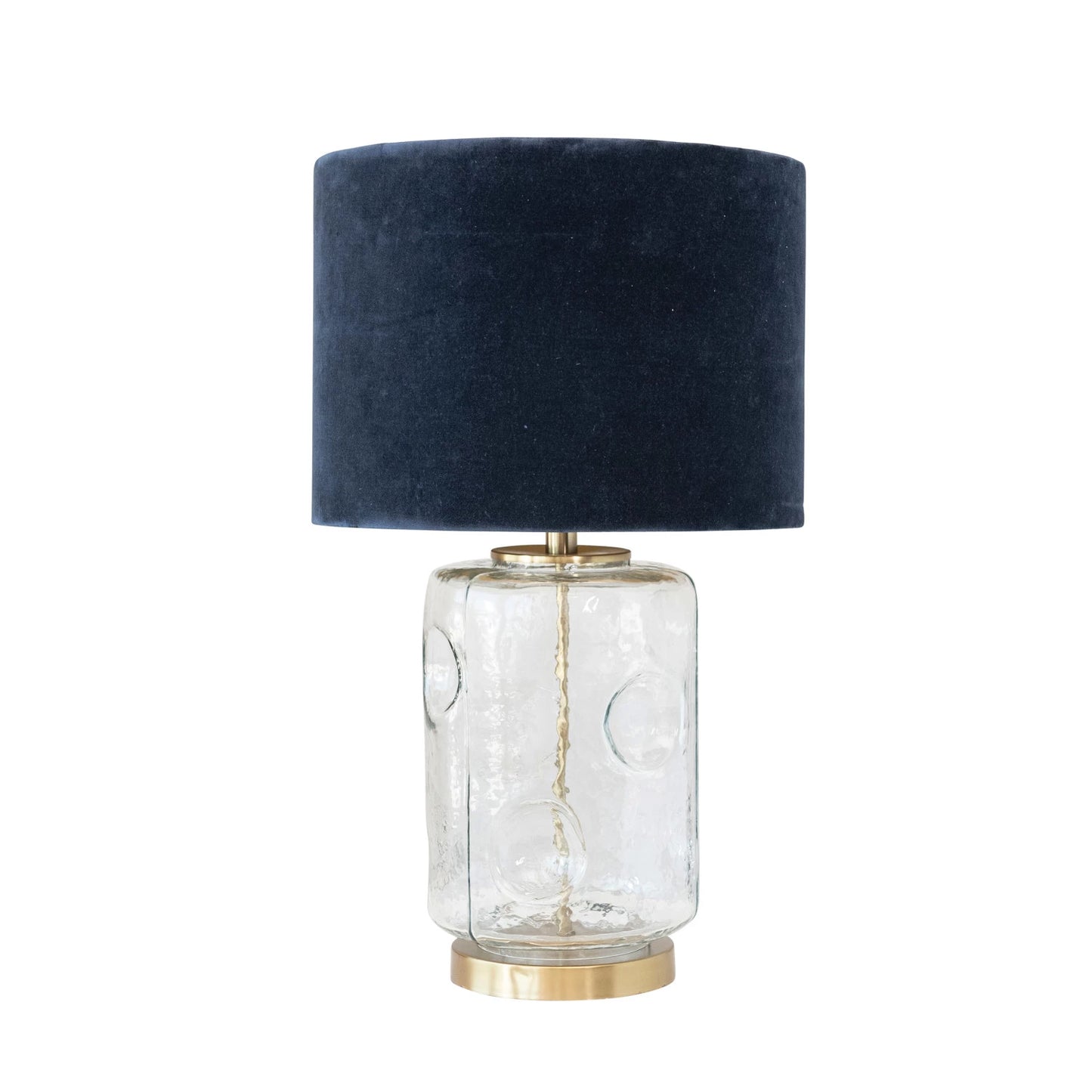 Embossed Blown Glass Table Lamp w/ Circles & Interior Gold Foil Cotton Velvet Shade 25"
