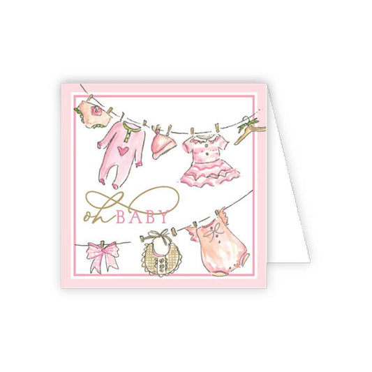 Oh Baby Pink Baby Clothesline Enclosure Card