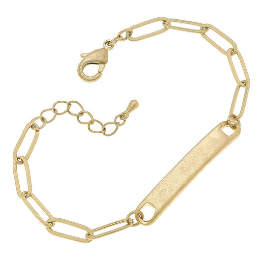 Jill Paperclip Chain Id Plate Bracelet - Worn Gold