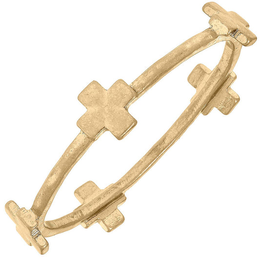 Edith Square Cross Bangle in Worn Gold