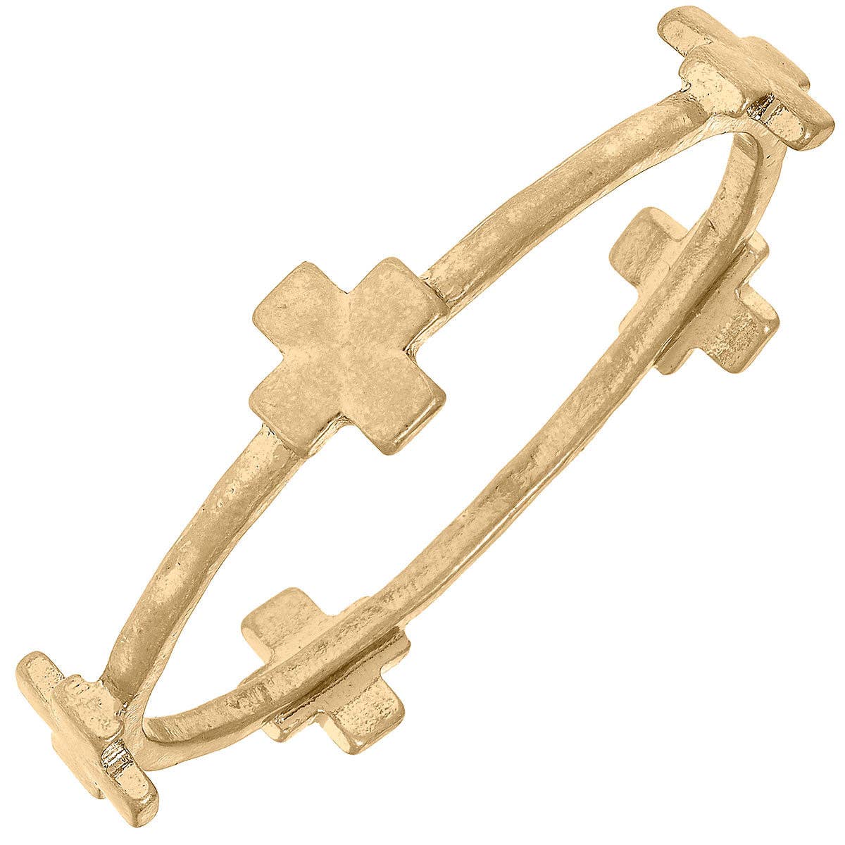 Edith Square Cross Bangle in Worn Gold