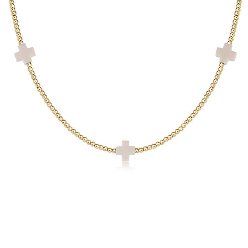 15" Choker Beaded | Signature Cross Gold 2mm Gold | Off White