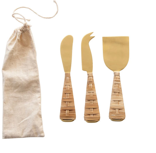 Cheese Knives w/ Wrapped Handles, Set of 3