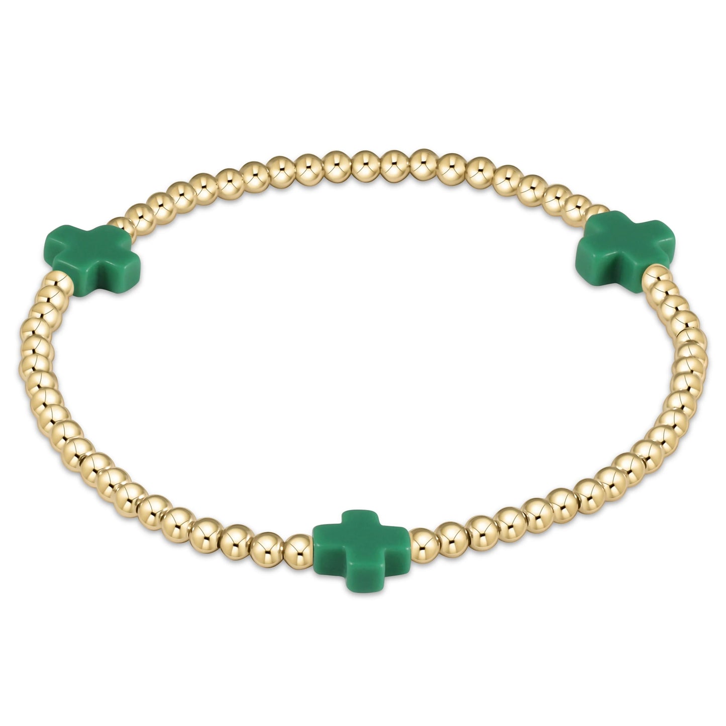 Signature Cross Gold Pattern 3mm Bead Bracelet | Emerald