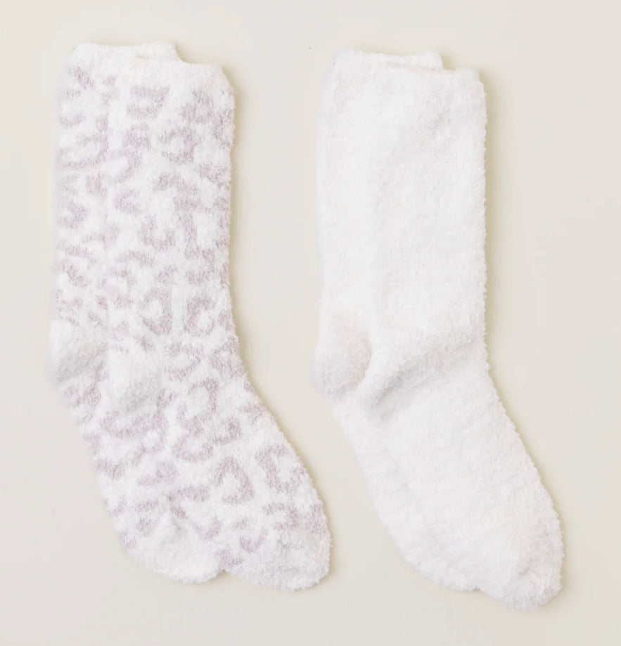 CozyChic Barefoot in the Wild Sock Set - 2 pr - Cream/Stone Multi